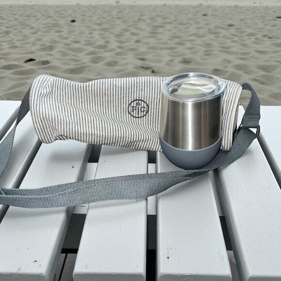 Pampered Chef Canvas Wine Bag Striped & Tumbler Silicone Sleeve 100093 Hostess - Picture 1 of 15